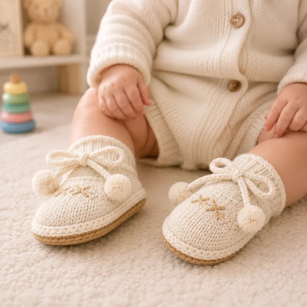 Baby Mary Jane Crochet Shoes Pattern (Free)- Cozy Tie-Up Booties With Pom-Poms and a Soft “Espadrille” Sole Look_result