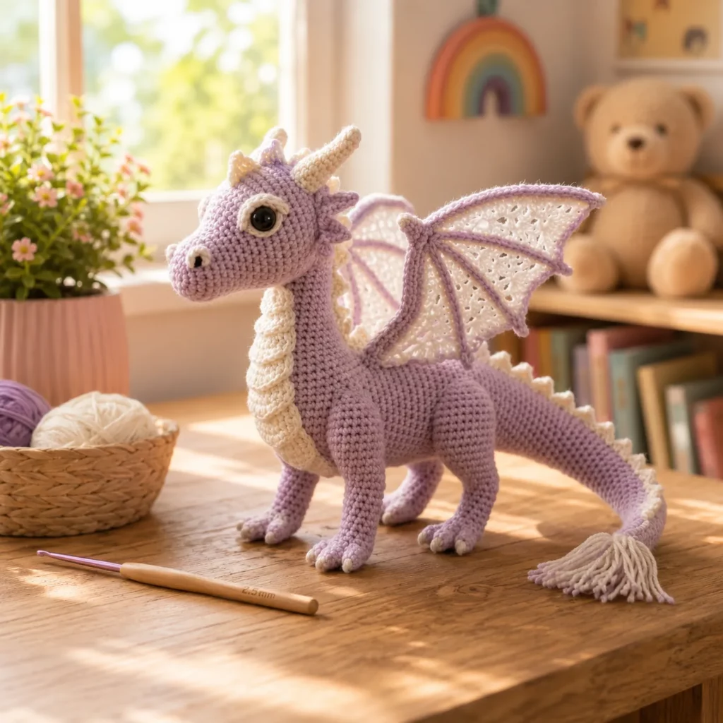 Fantasy Dragon Amigurumi Crochet Pattern (Free)- A Detailed Plush Dragon With Lace Wings, Spines, and a Long Tail_result