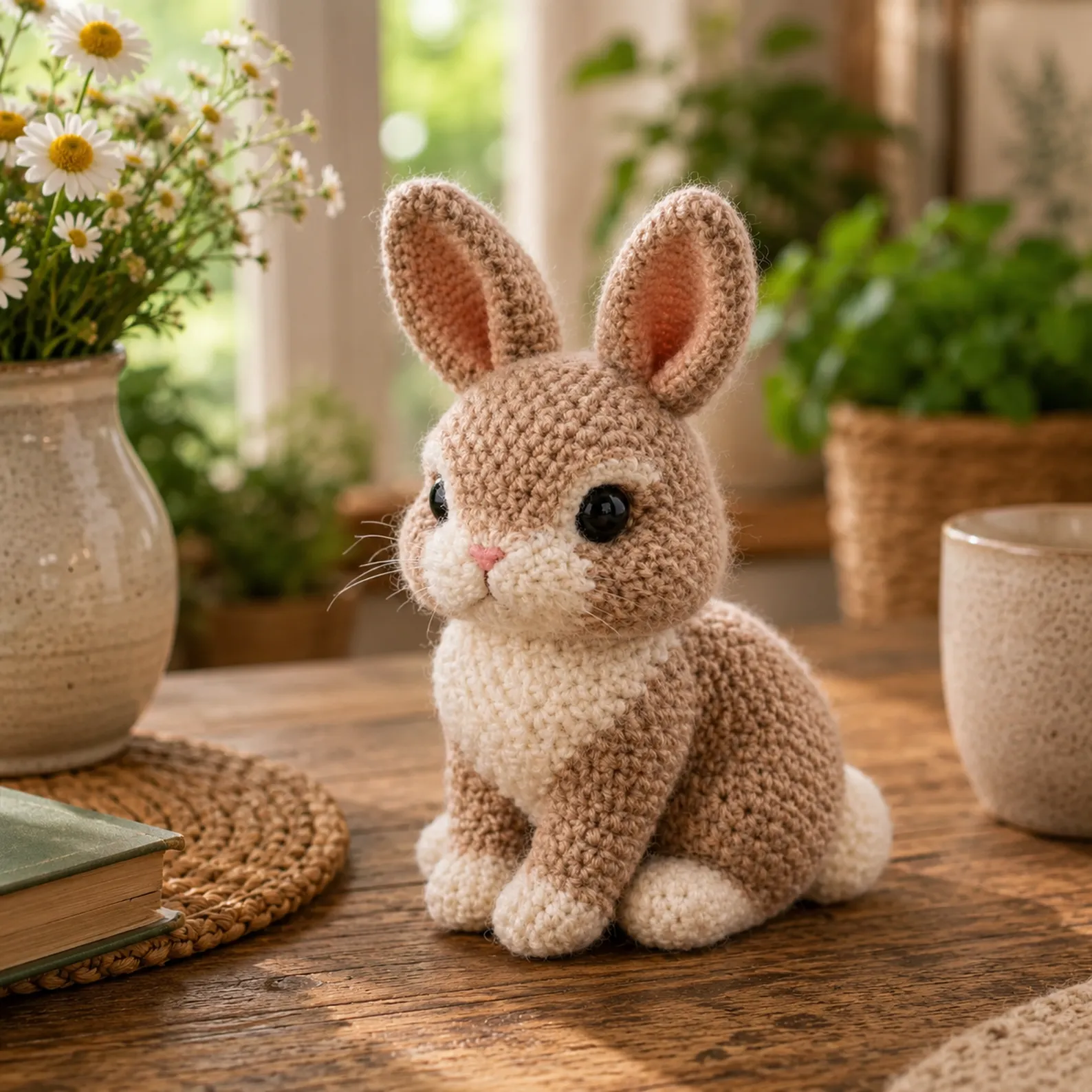 Crochet Bunny Amigurumi Pattern (Free): A Sweet Realistic Rabbit Plush With Big Ears, White Belly, and Cute Button Nose
