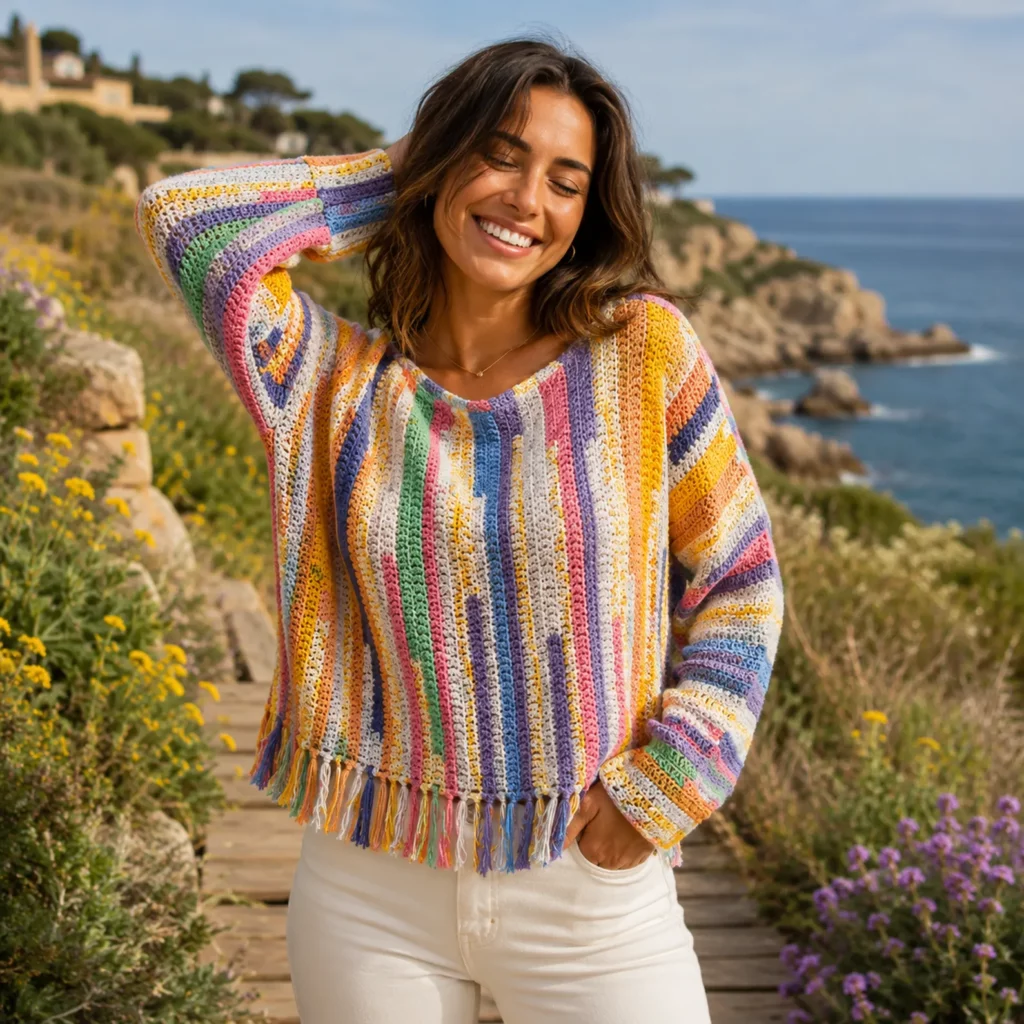 Colorful Fringe Crochet Pattern for a Women's Bohemian Sweater 3_result