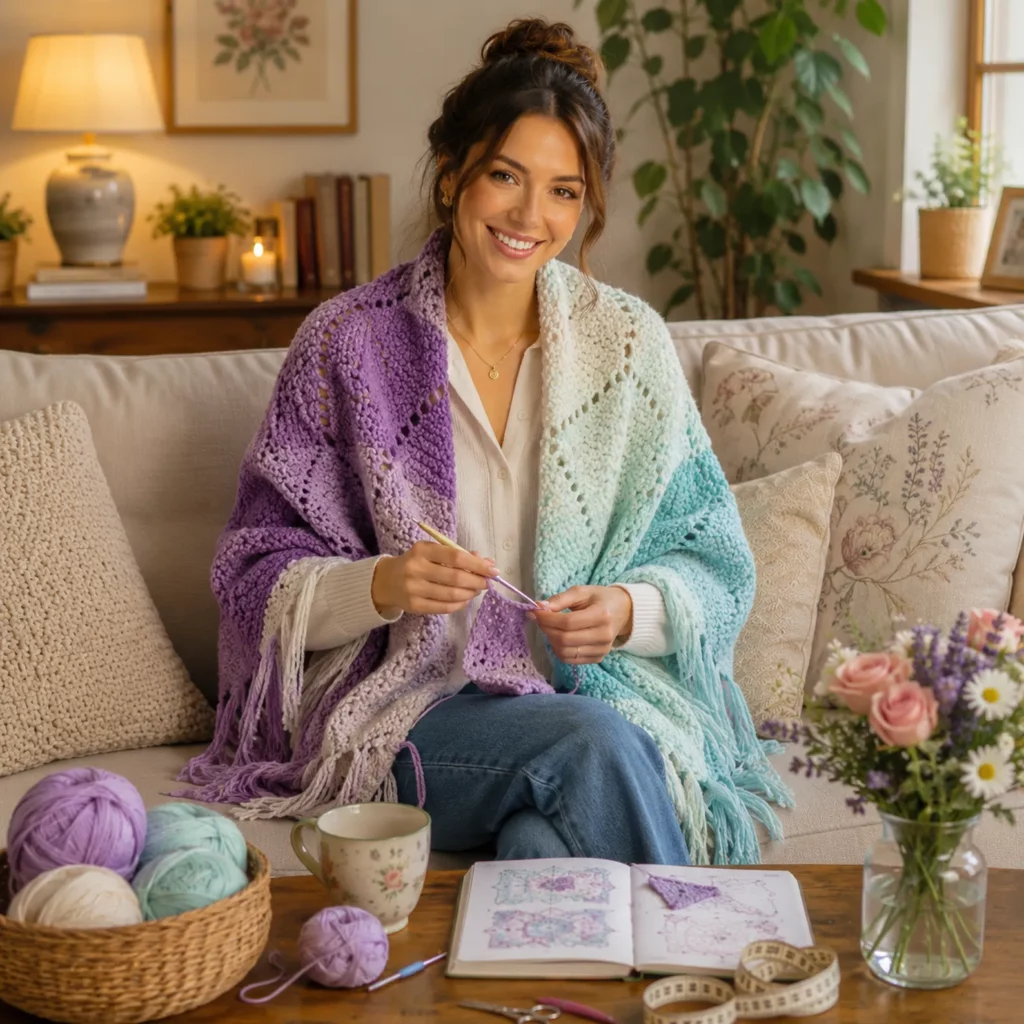Cozy Patchwork Crochet Pattern for a Boho Fringe Ruana Wrap 1_result