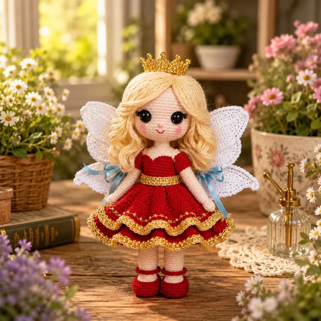 Princess Fairy Doll Crochet Pattern (Free)- A Royal Amigurumi With Crown, Wings, and a Ruffled Party Dress 2_result