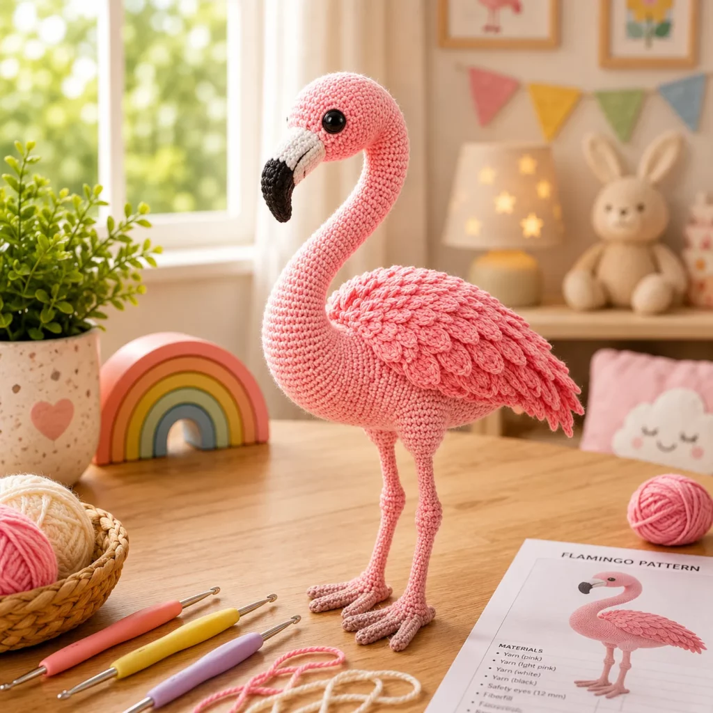 Flamingo Amigurumi Crochet Pattern (Free)- A Cute Long-Leg Bird Plush With Feather Wings and a Curved Beak 1_result