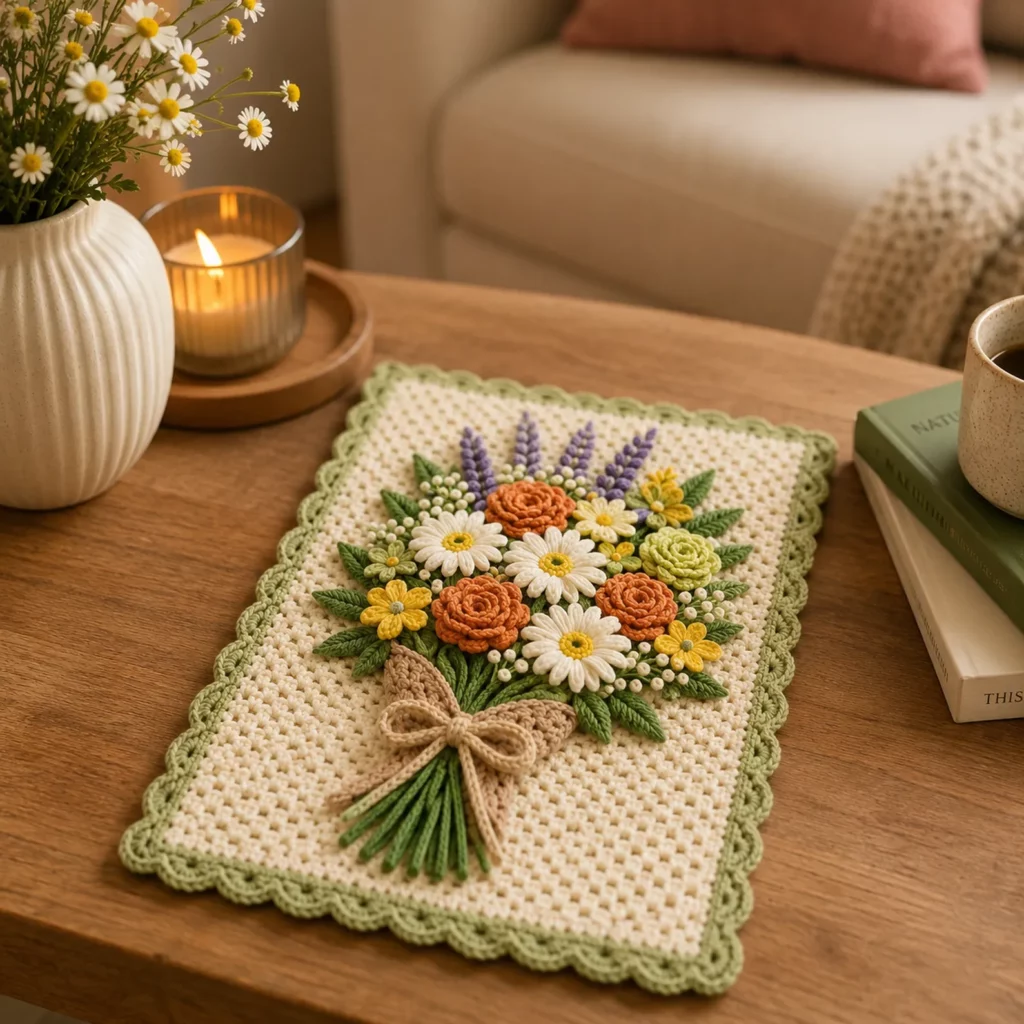 Crochet Bouquet Blanket Panel Crochet Pattern With 3D Flowers, Scalloped Border, and Gift-Ready Charm 1_result