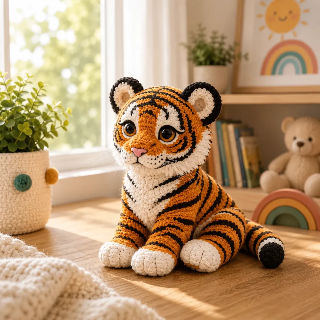 Crochet Tiger Cub Amigurumi Crochet Pattern With Cute Stripes, White Muzzle, and Big Paws 1_result