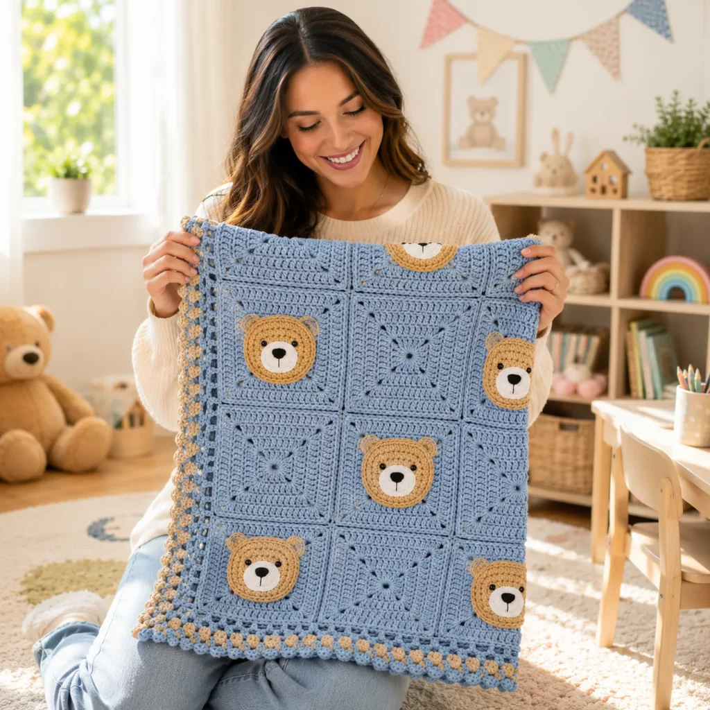 Teddy Bear Granny Square Blanket Crochet Pattern 2_result