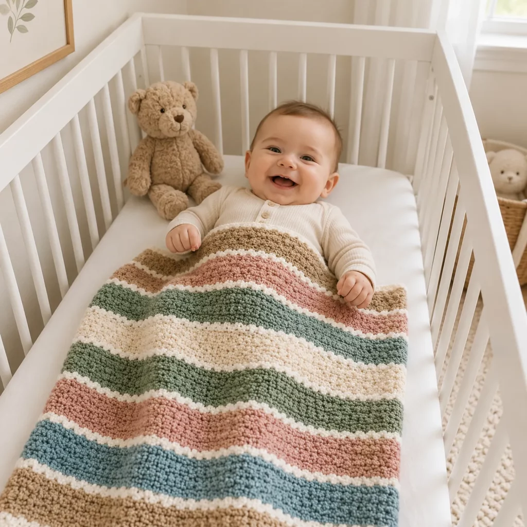 Textured Striped Baby Blanket Crochet Pattern (Free)- Cozy Puff-Stitch Stripes With Clean White Dividers 2_result