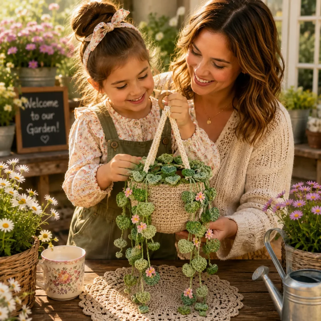 Crochet Pattern for a Hanging Planter Basket With Heart Leaf Vines (Free)- Easy DIY Crochet Plant Hanger Tutorial 2_result