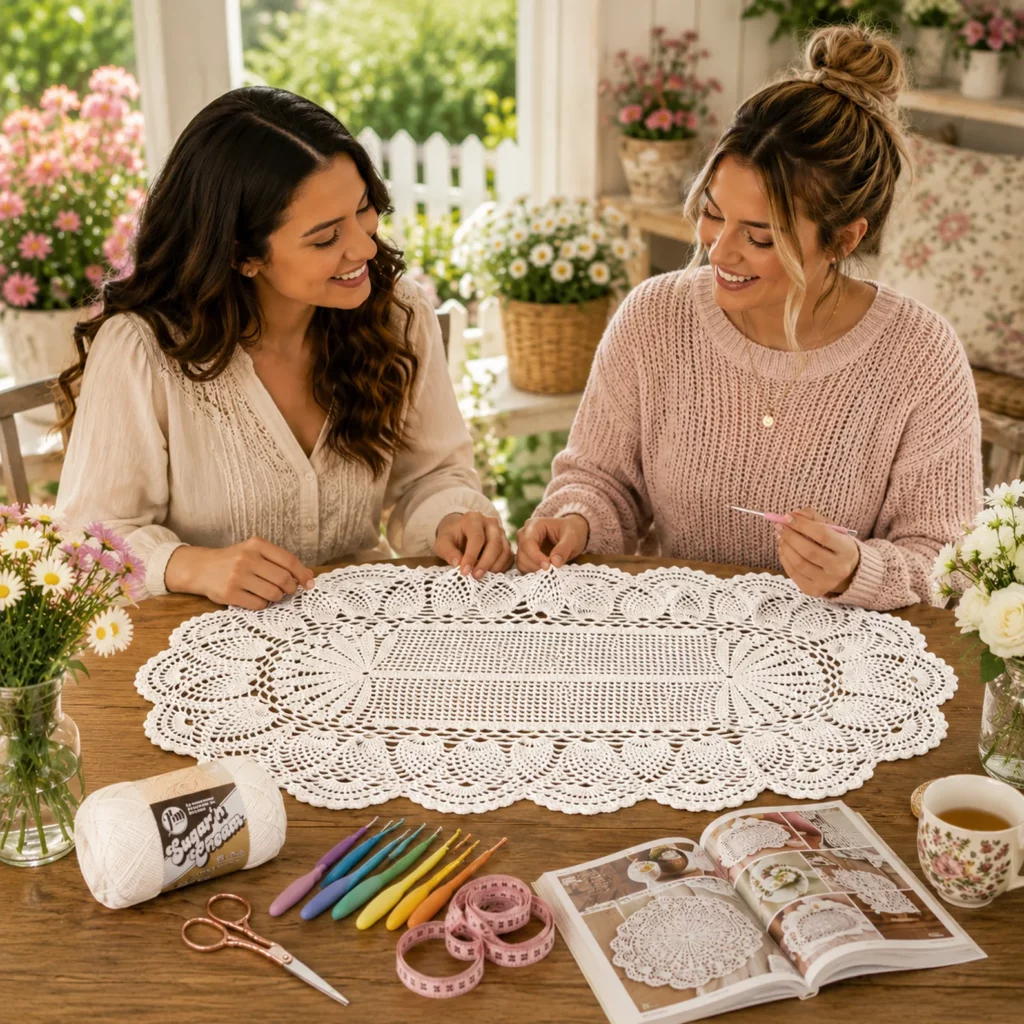 Elegant Lace Table Runner Crochet Pattern (Free)- Heirloom Filet Center With Pineapple Fans and Scalloped Edging 2_result
