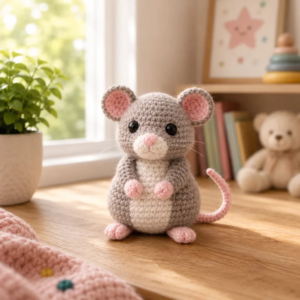Crochet Mouse Amigurumi Crochet Pattern With Round Belly, Pink Paws, and Sweet Little Tail2_result