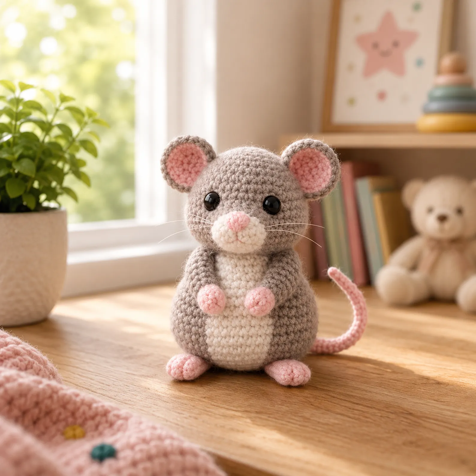 Crochet Mouse Amigurumi Crochet Pattern With Round Belly, Pink Paws, and Sweet Little Tail