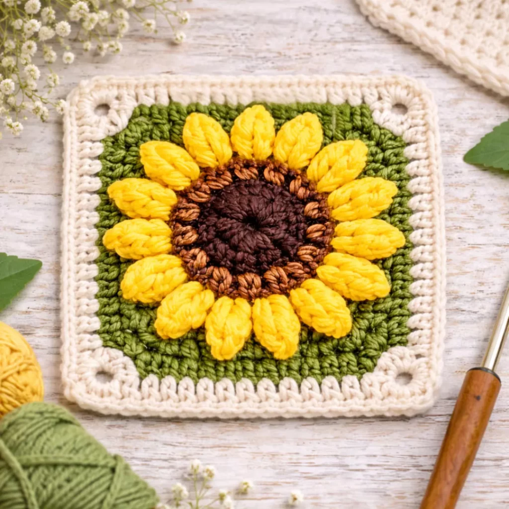Sunflower Granny Square Crochet Pattern_result