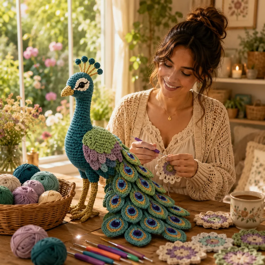 Peacock Amigurumi Crochet Pattern With Feather Tail Eyes and Elegant Long Neck 1_result