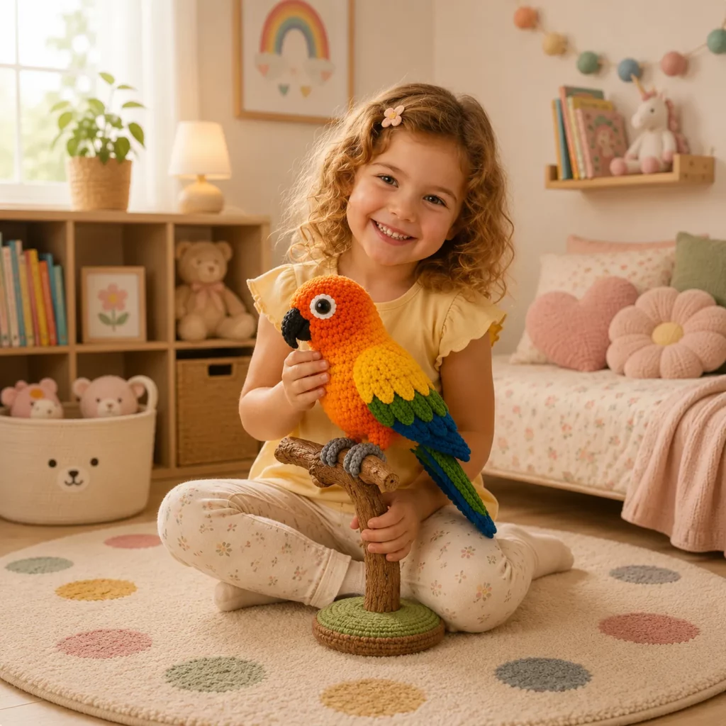 Crochet Parrot Amigurumi Crochet Pattern With Colorful Wings, Big Beak, and Perch Pose_result