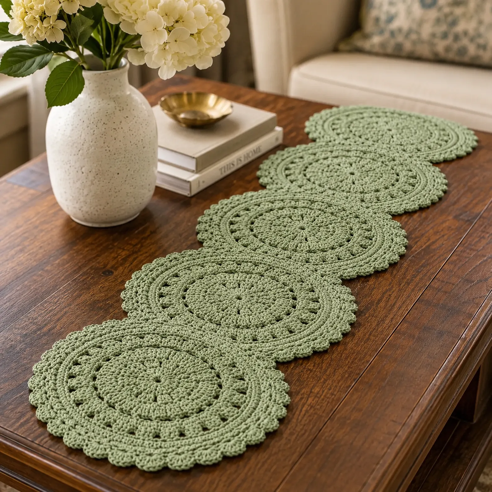 Elegant Round Medallion Table Runner Crochet Pattern (Free)- Connected Doily Circles With Scalloped Edge 2_result