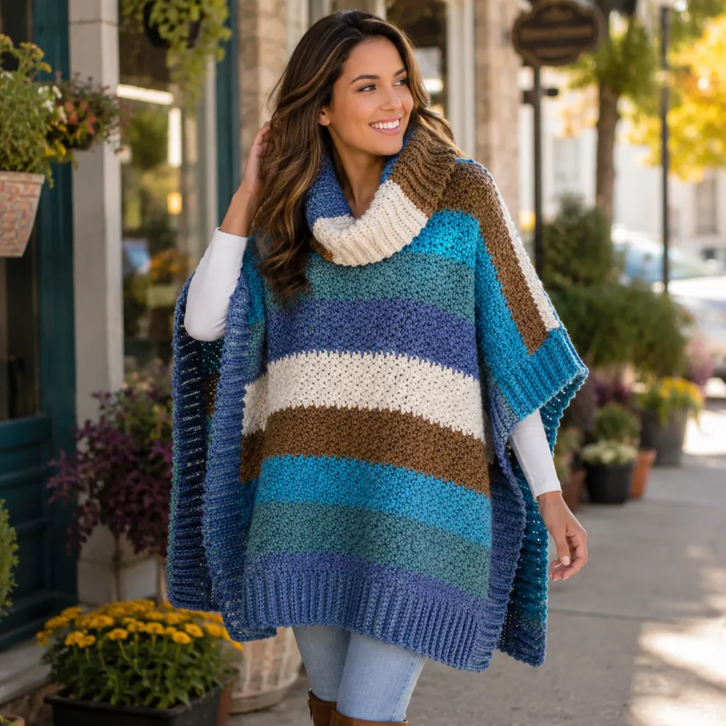 Cozy Color Block Crochet Poncho Pattern – A Stylish and Comfortable Layer for Every Season_result