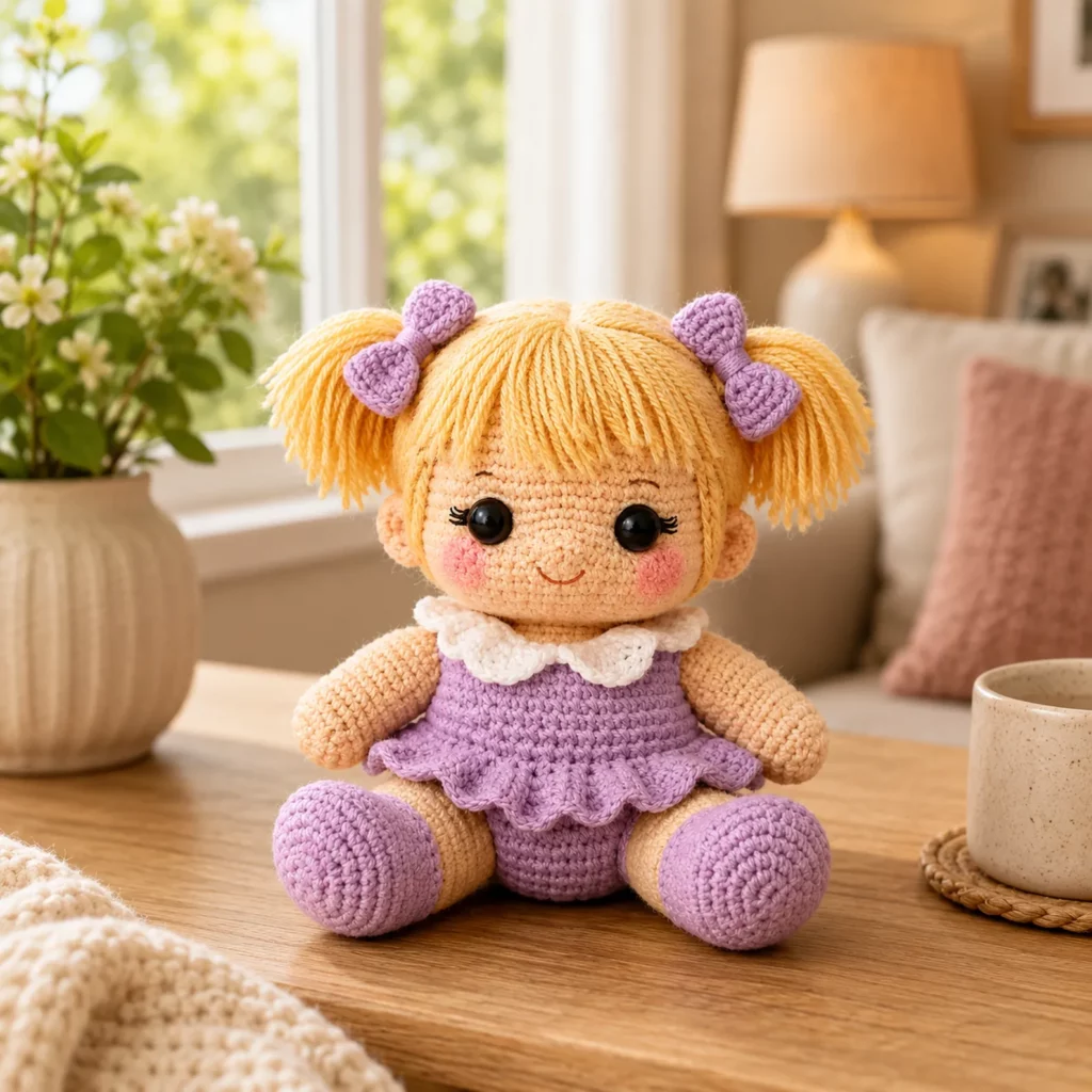 Crochet Doll Amigurumi Crochet Pattern With Pigtails, Pink Dress, and Sweet Ruffle Collar 2_result