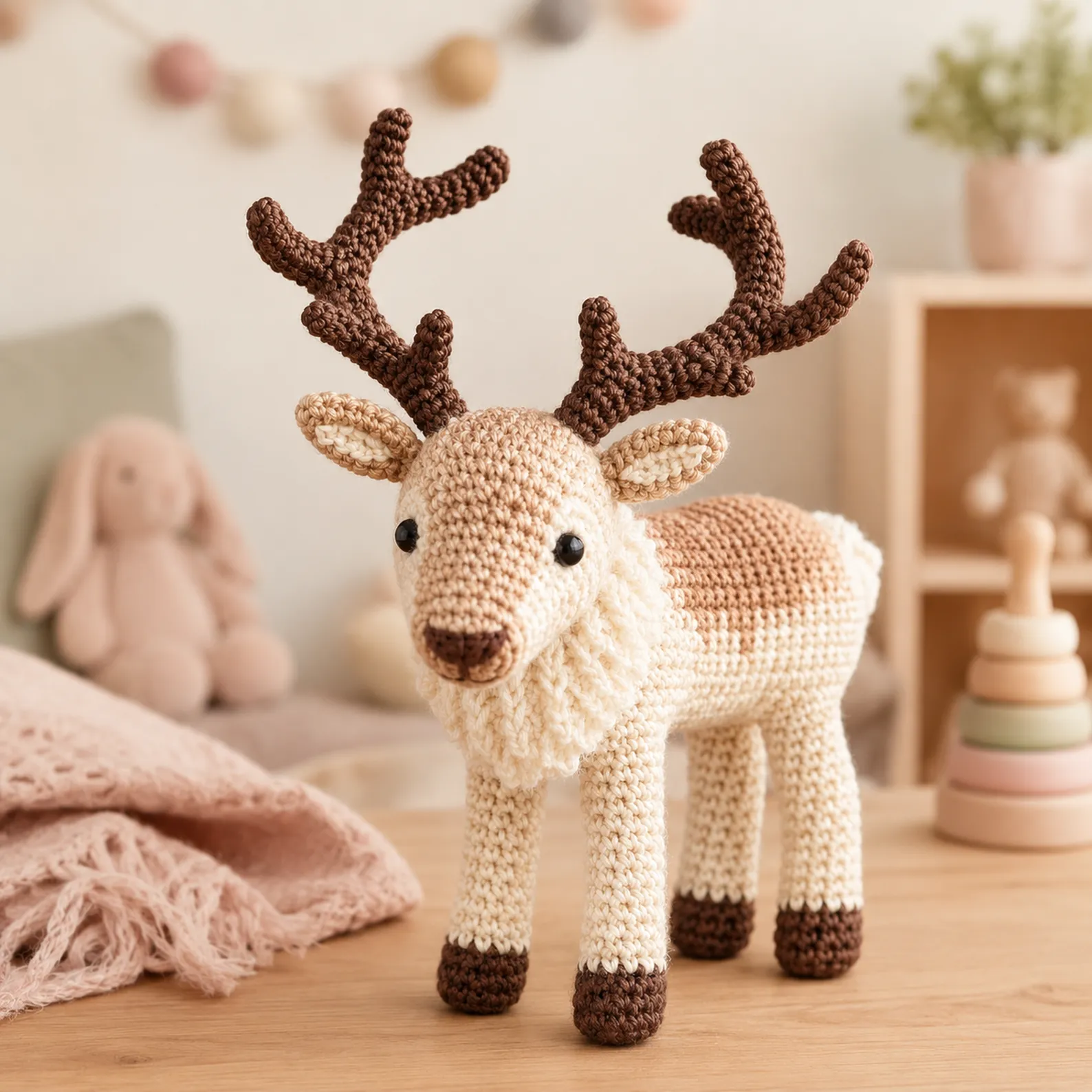 Crochet Reindeer Amigurumi Crochet Pattern With Antlers, Fluffy Neck Ruff, and Standing Legs_result