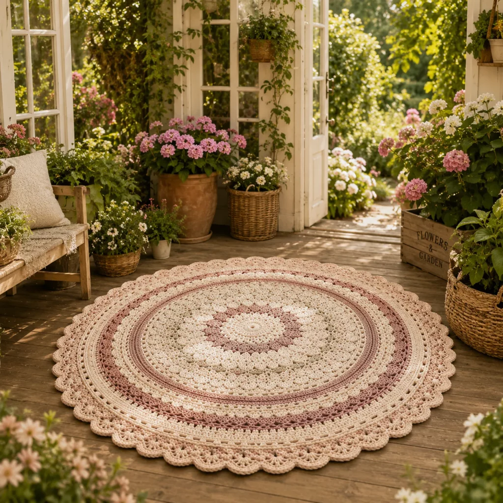 Crochet Pattern for a Round Lace Mandala Rug (Free)- Elegant Scalloped Floor Doily Rug Tutorial for Beginners 2_result