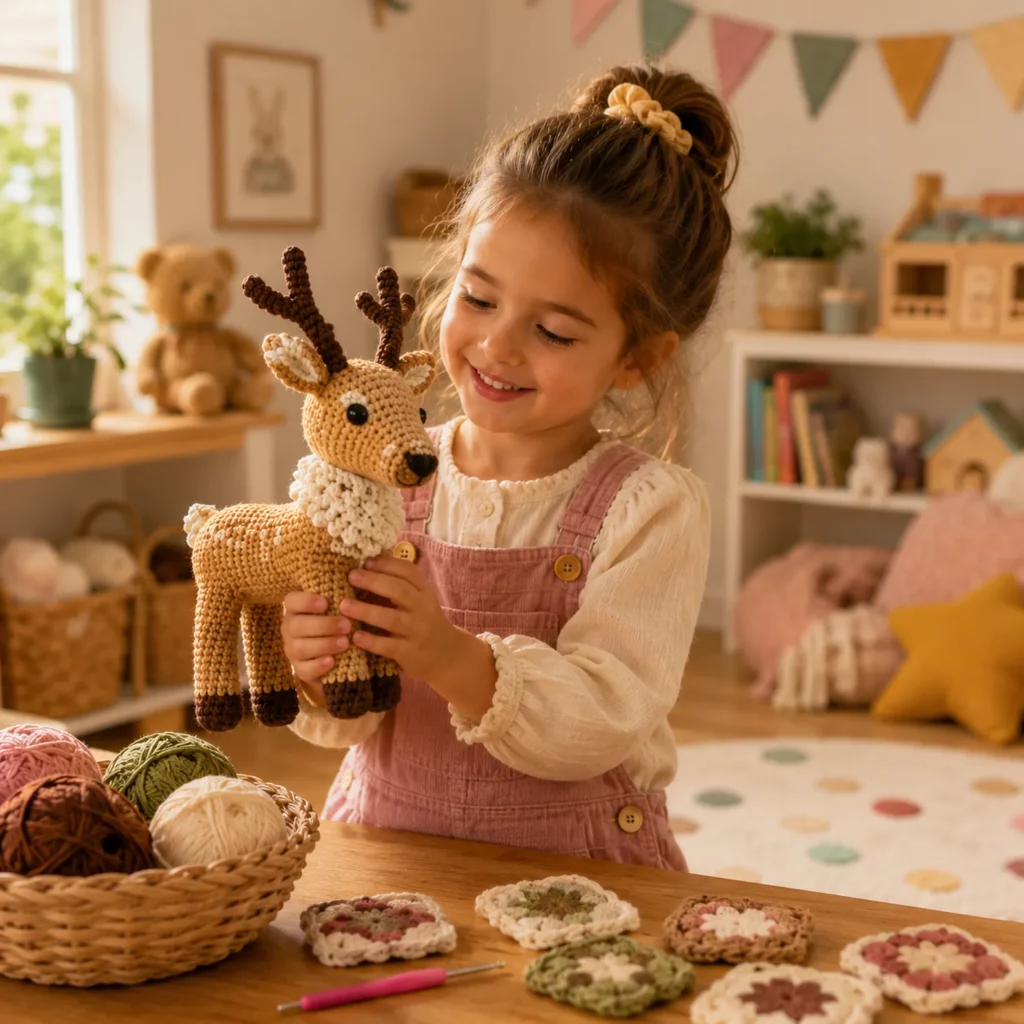 Crochet Reindeer Amigurumi Crochet Pattern With Antlers, Fluffy Neck Ruff, and Standing Legs 2_result