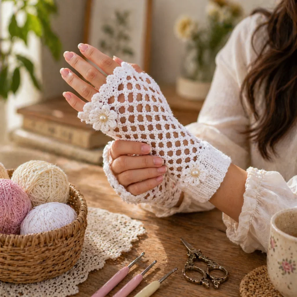 Lacy Fingerless Gloves Crochet Pattern 11