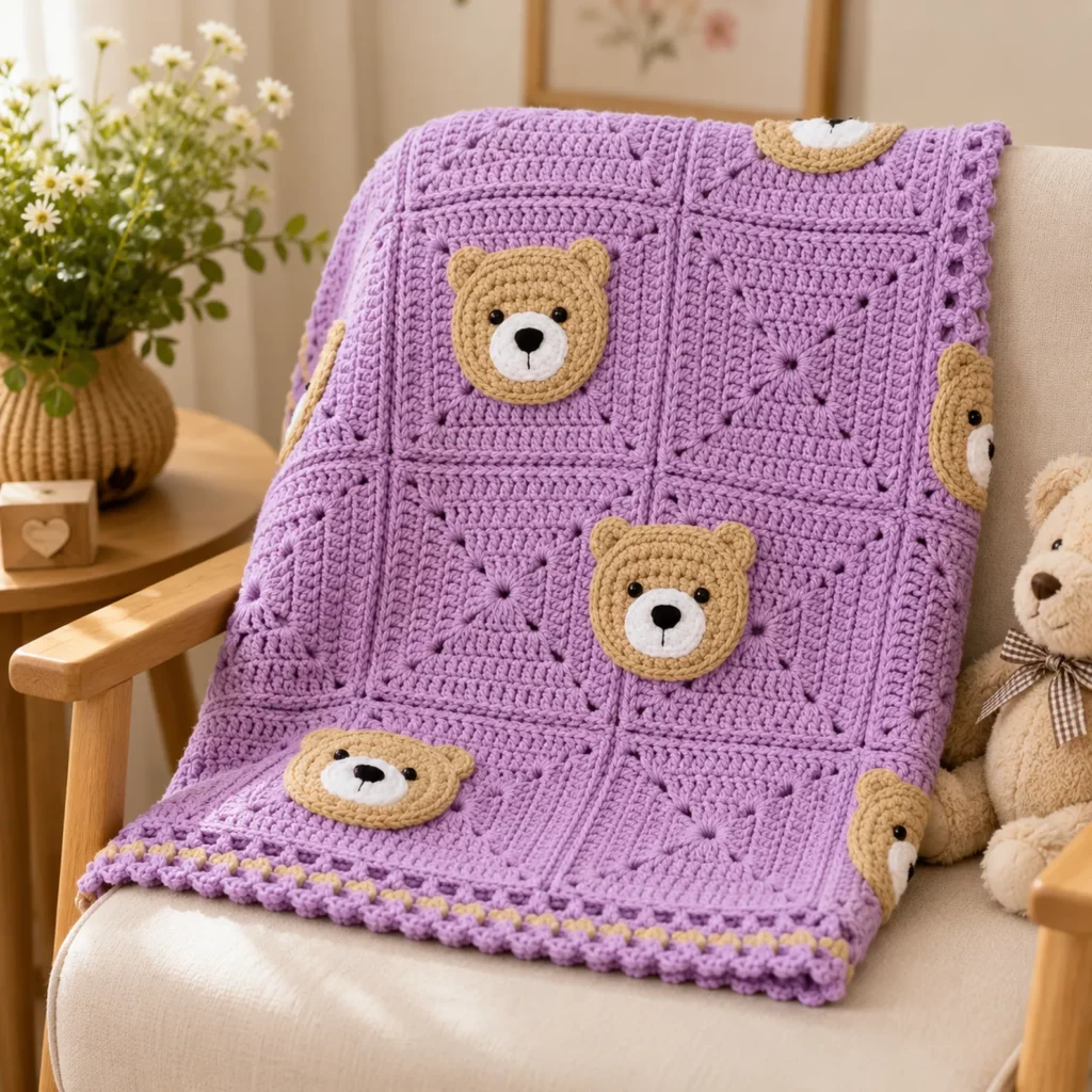 Teddy Bear Granny Square Blanket Crochet Pattern _result