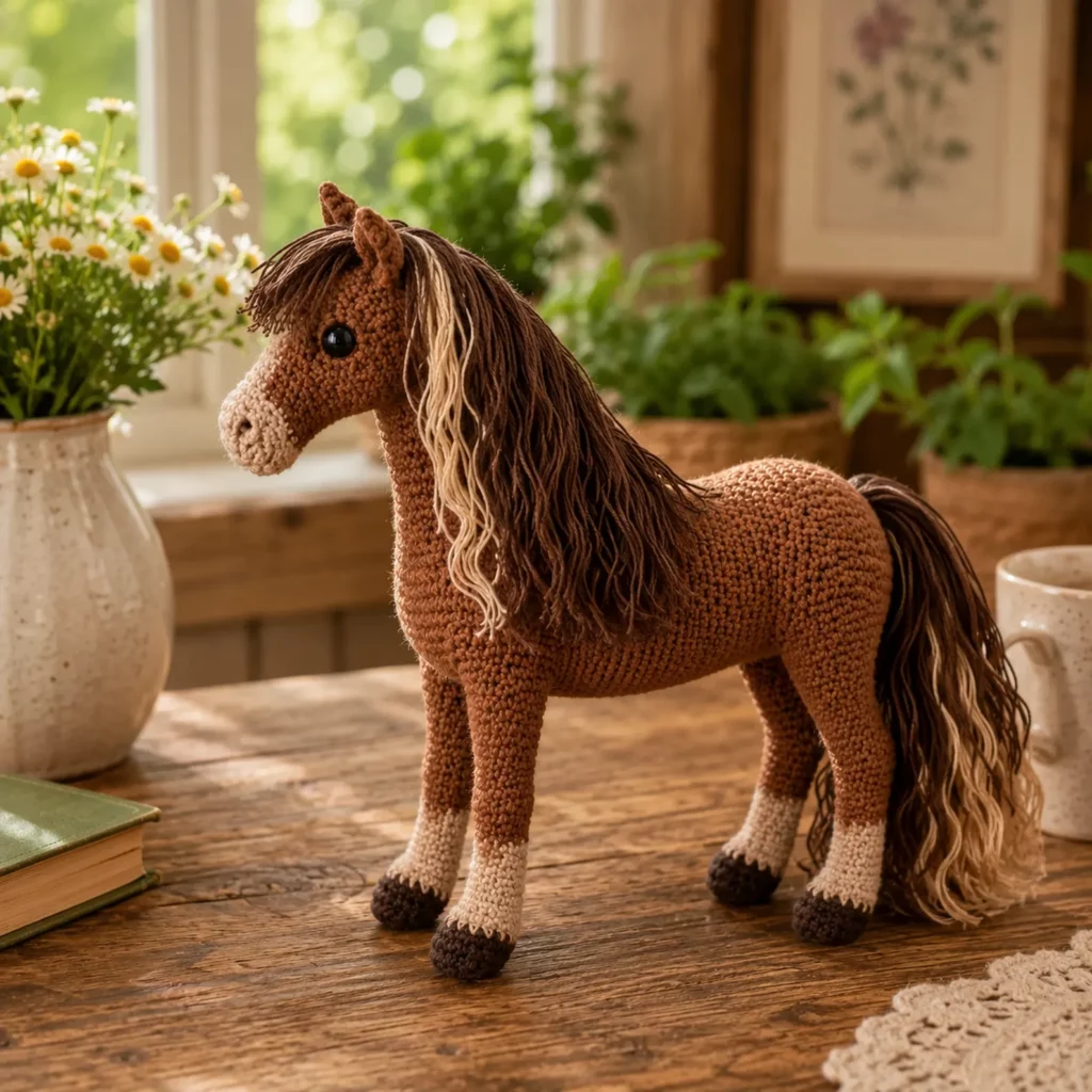 Crochet Horse Amigurumi Pattern (Free)- A Realistic Standing Pony With Long Mane, Fluffy Tail, and Cute Sock Hooves 1_result