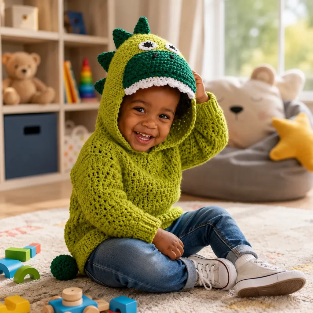 Adorable Dinosaur Hooded Sweater Crochet Pattern – A Cozy DIY Crochet Project for Little Dino Lovers_result