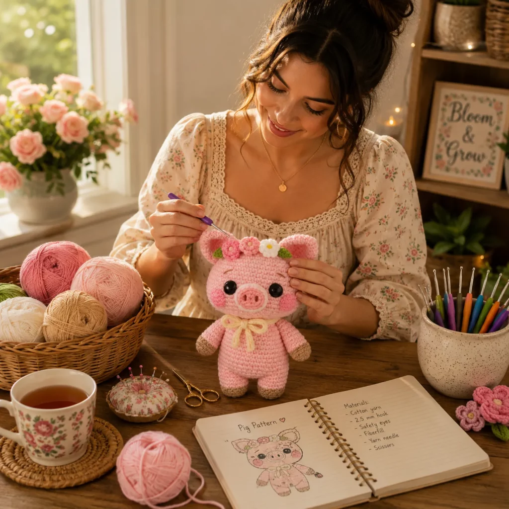 Crochet Pig Amigurumi Crochet Pattern With Flower Crown, Sweet Snout, and Tiny Hooves 1_result