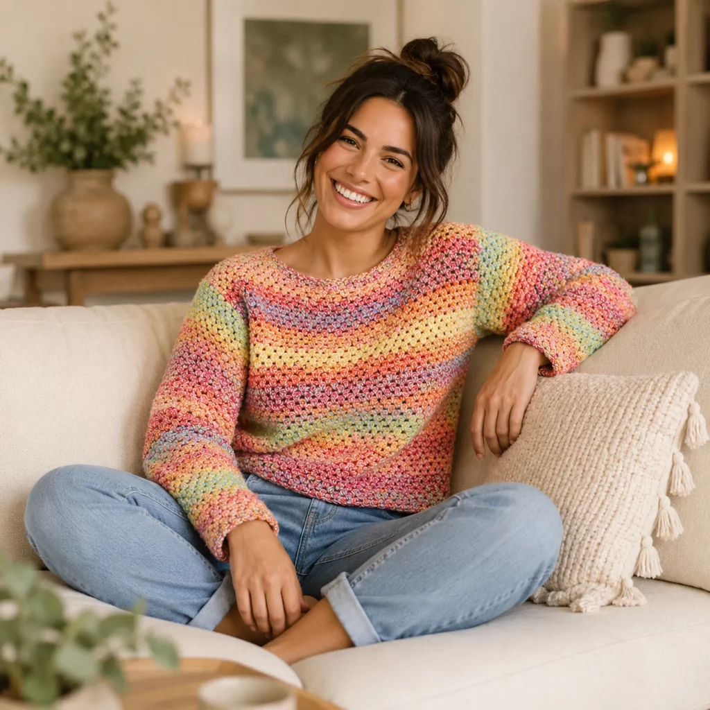 Colorful Crochet Pattern for a Cozy Women's Striped Pullover Sweater 1_result