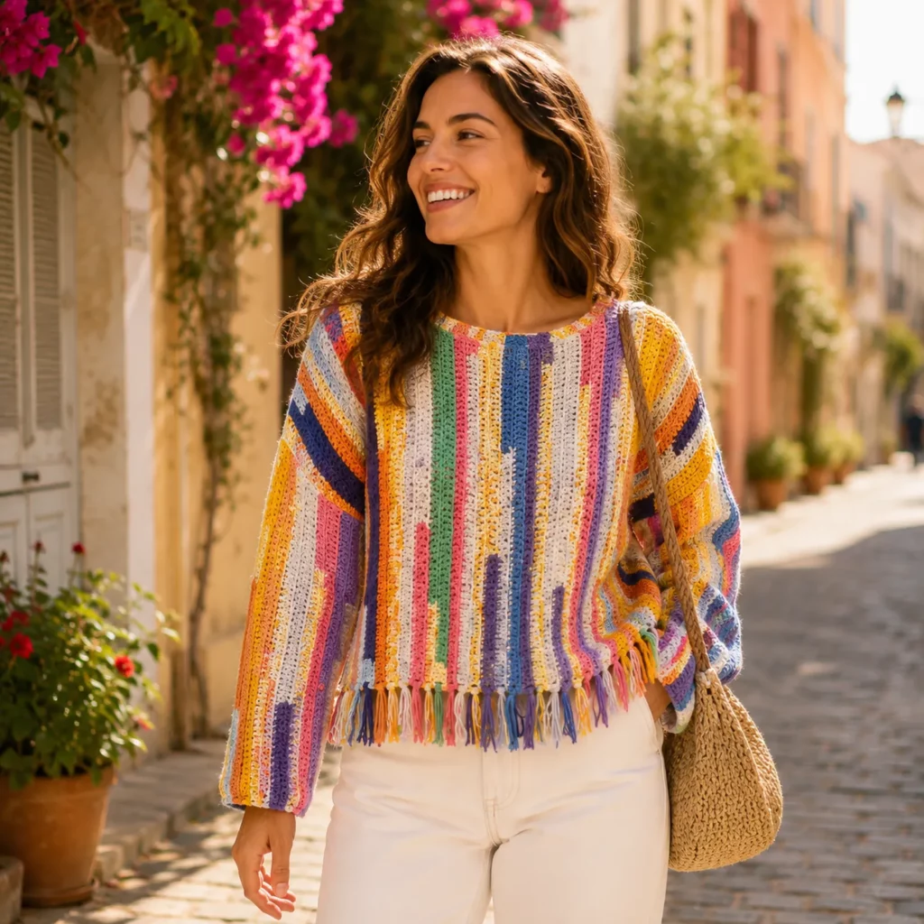Colorful Fringe Crochet Pattern for a Women's Bohemian Sweater_result