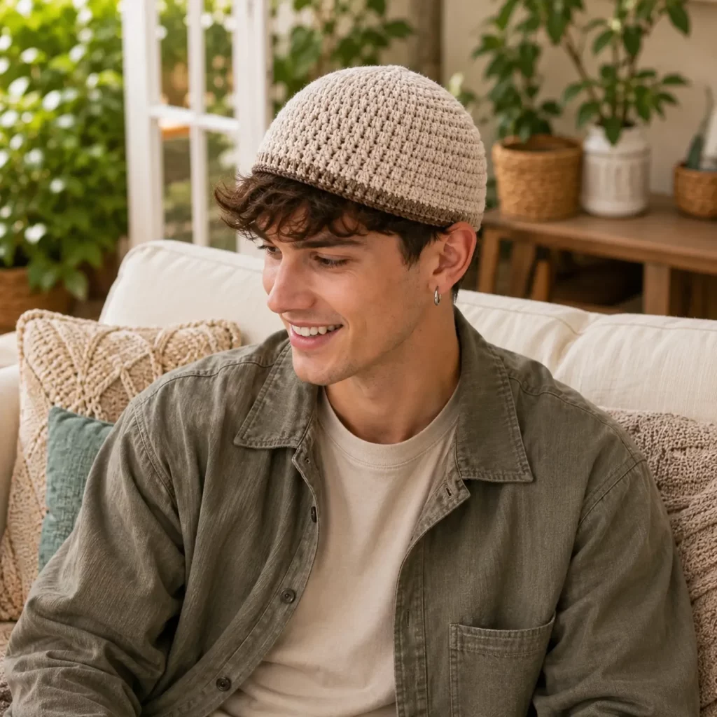 Crochet Skullcap Beanie Pattern (Free)- Easy Men’s Kufi-Style Hat With Clean Texture and Two-Color Band_result