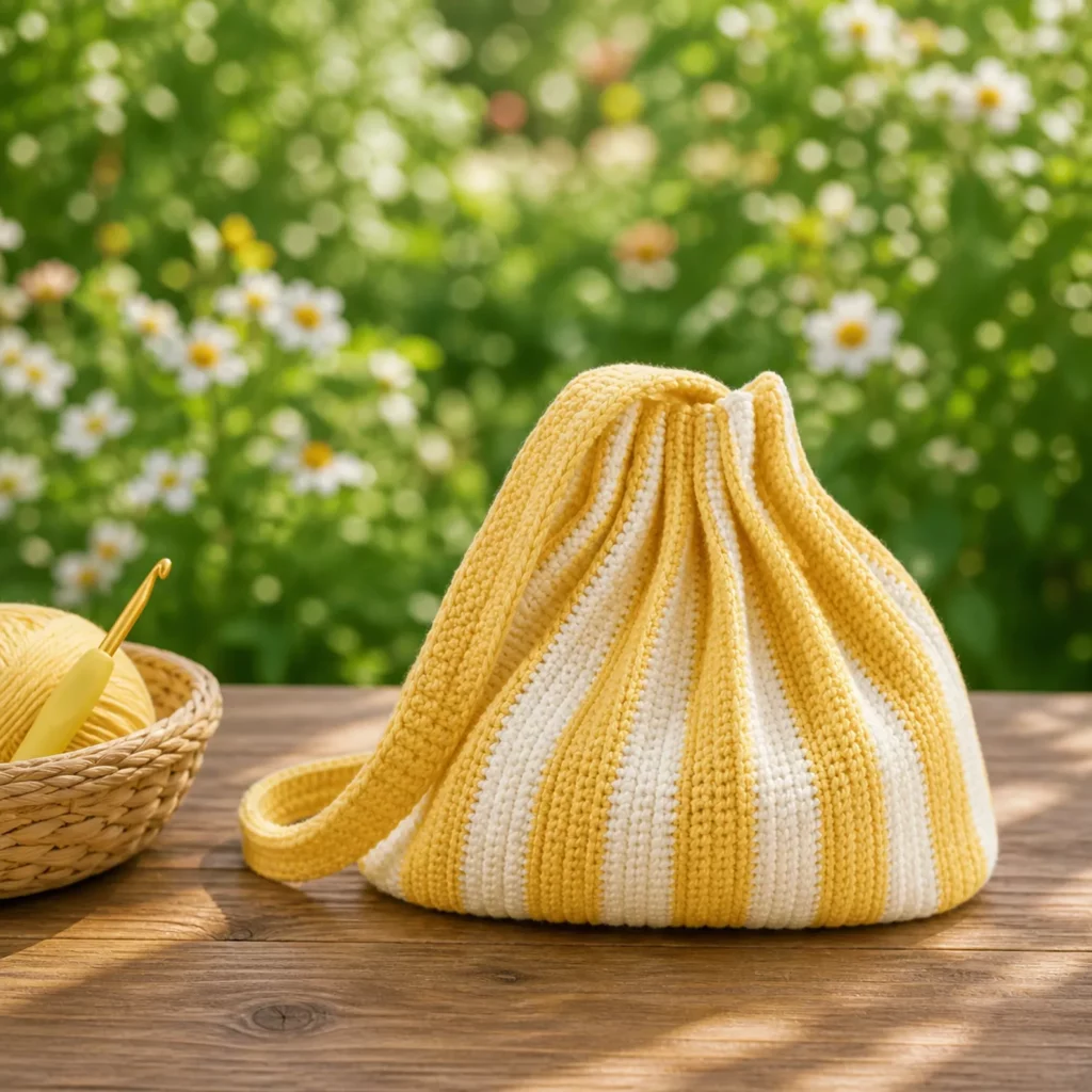 Summer Striped Drawstring Crochet Bag Pattern