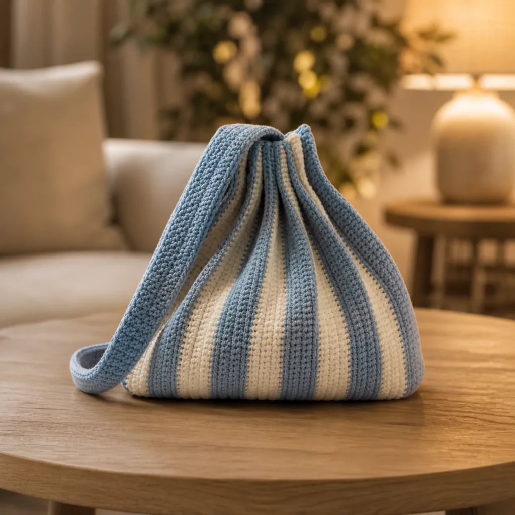 Summer Striped Drawstring Crochet Bag Pattern 1