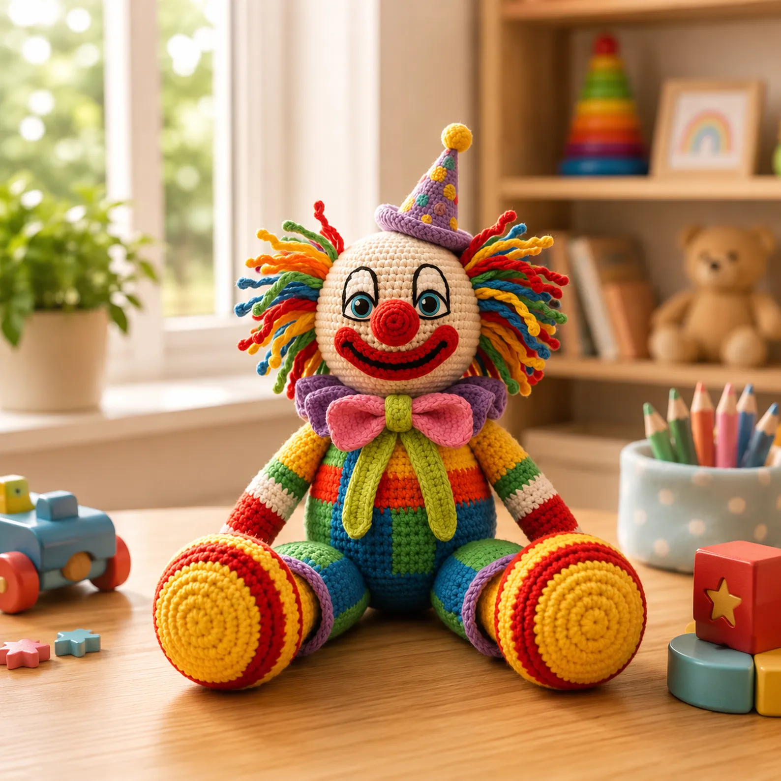 Crochet Clown Doll Crochet Pattern (Free)- A Colorful, Beginner-Friendly Amigurumi Plush With Hat, Bow Tie, and Curly Hair 3_result