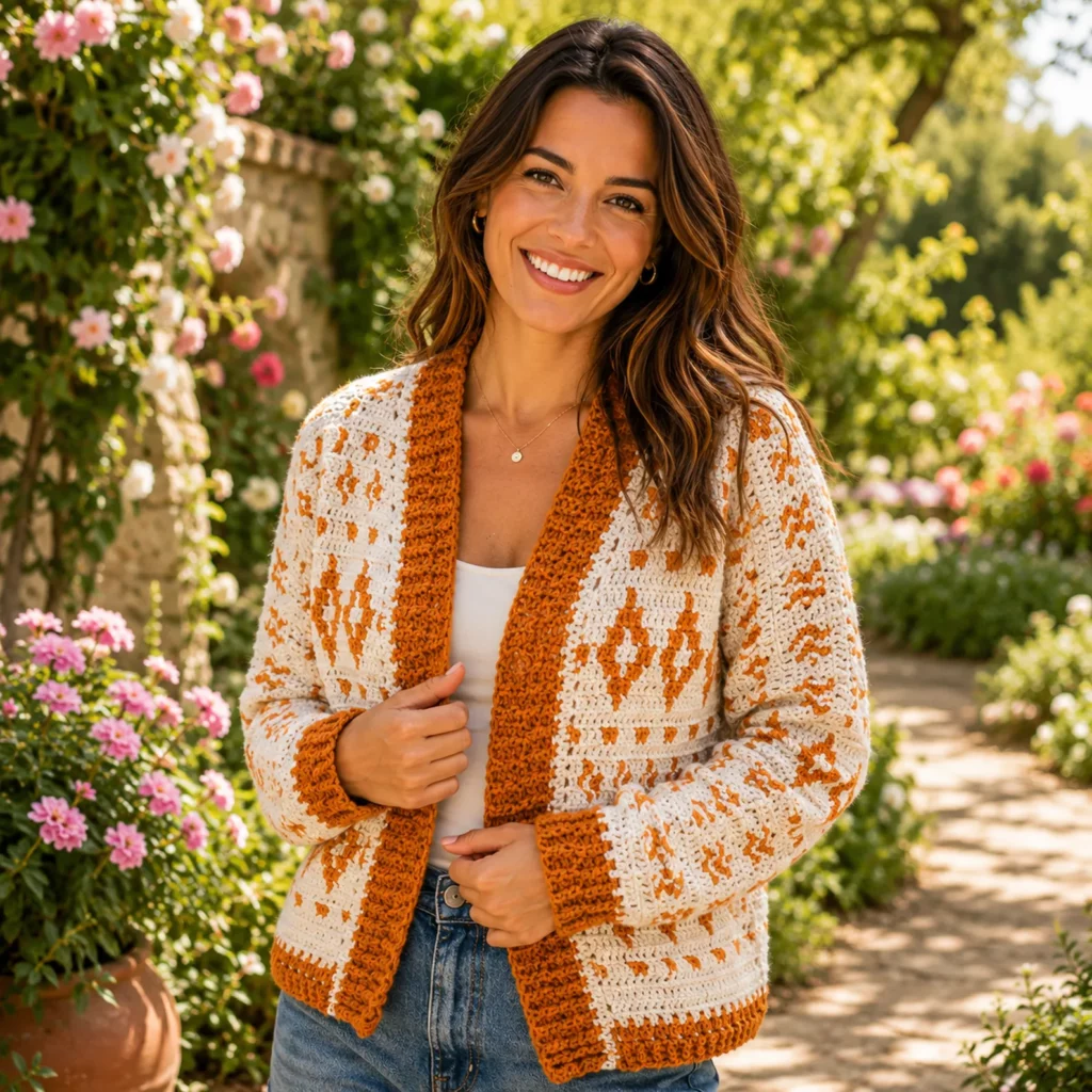 Elegant Fair Isle Inspired Crochet Pattern for a Women's Boho Cardigan 1_result