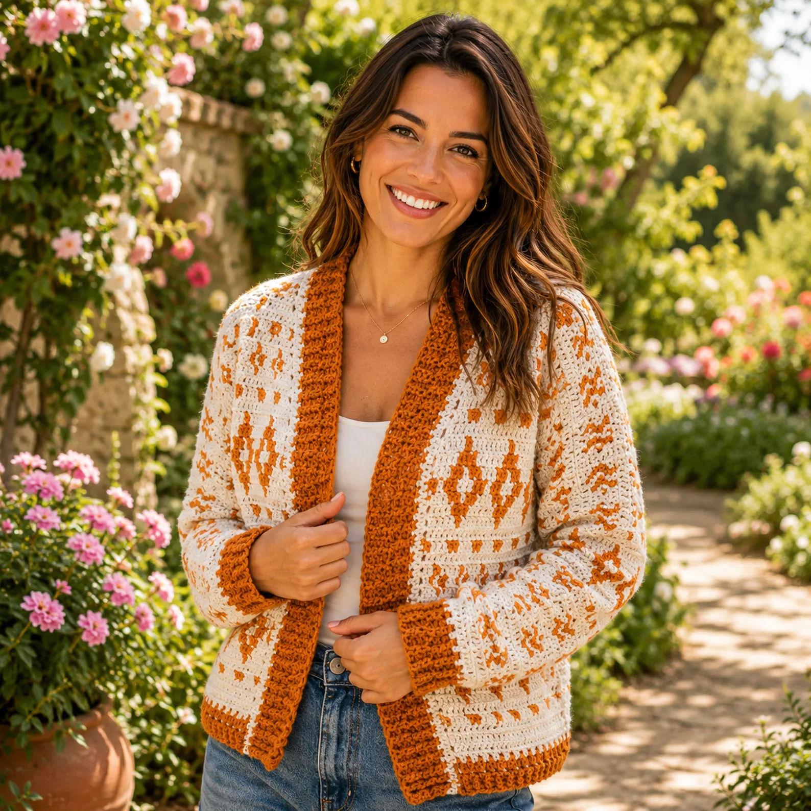 Elegant Fair Isle Inspired Crochet Pattern for a Women's Boho Cardigan 1_result