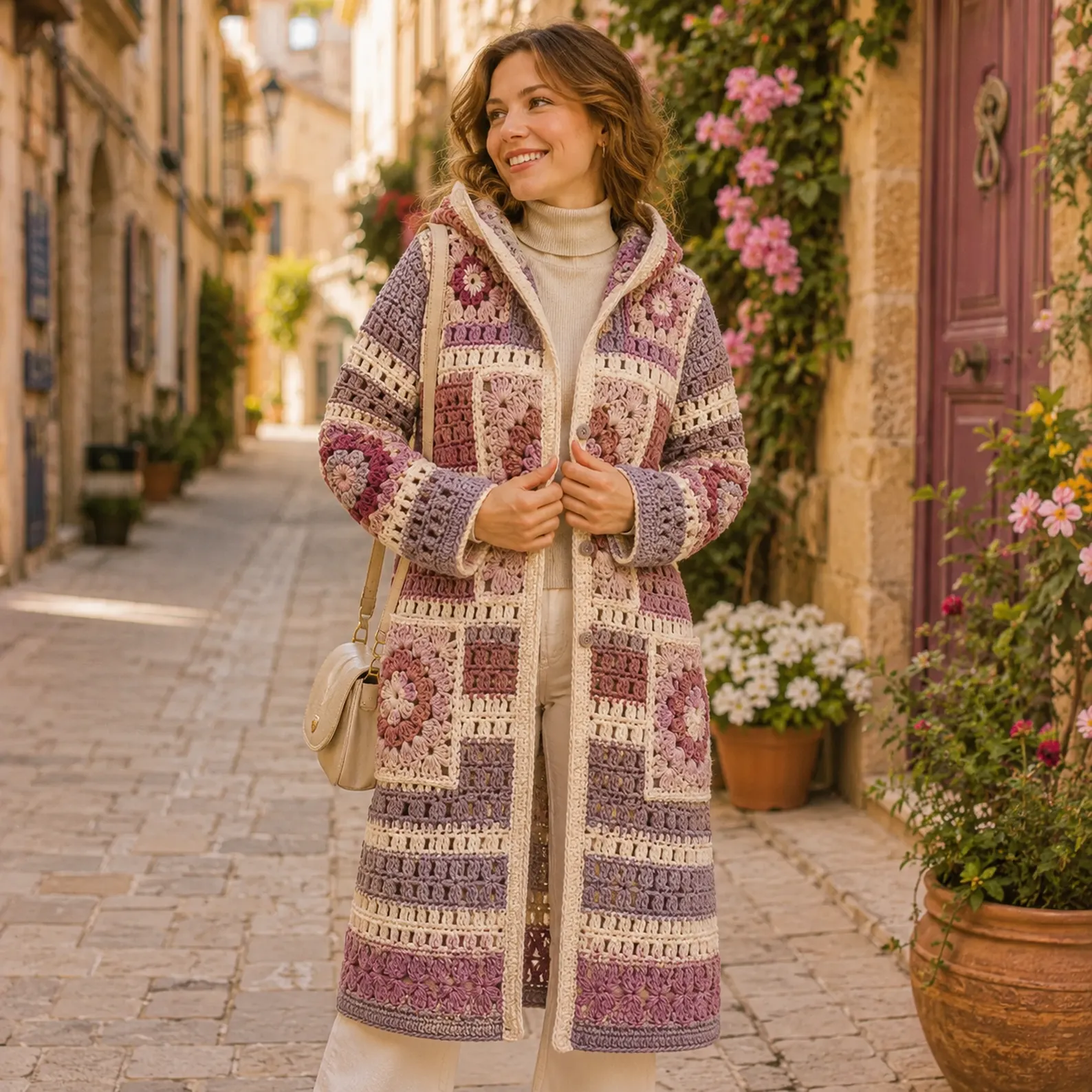 Crochet Pattern for a Boho Hooded Patchwork Coat _result