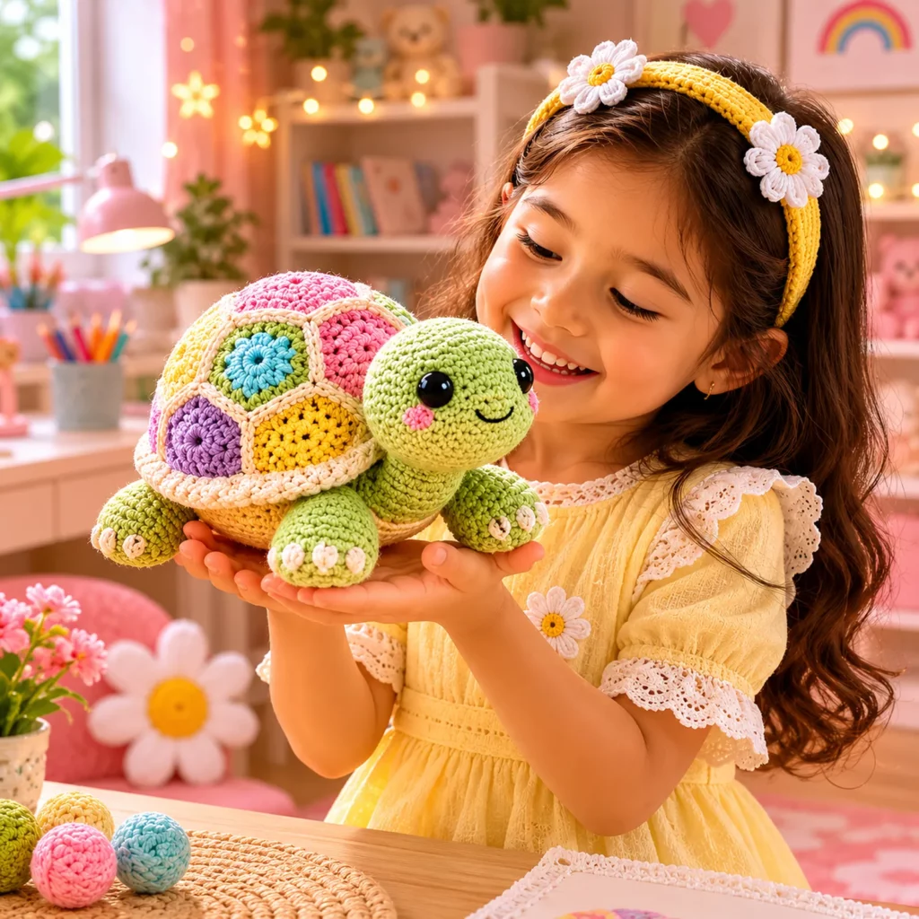 Patchwork Turtle Amigurumi Crochet Pattern (Free)- A Cute Plush Turtle With Granny Hexagon Shell and Chubby Legs 3_result