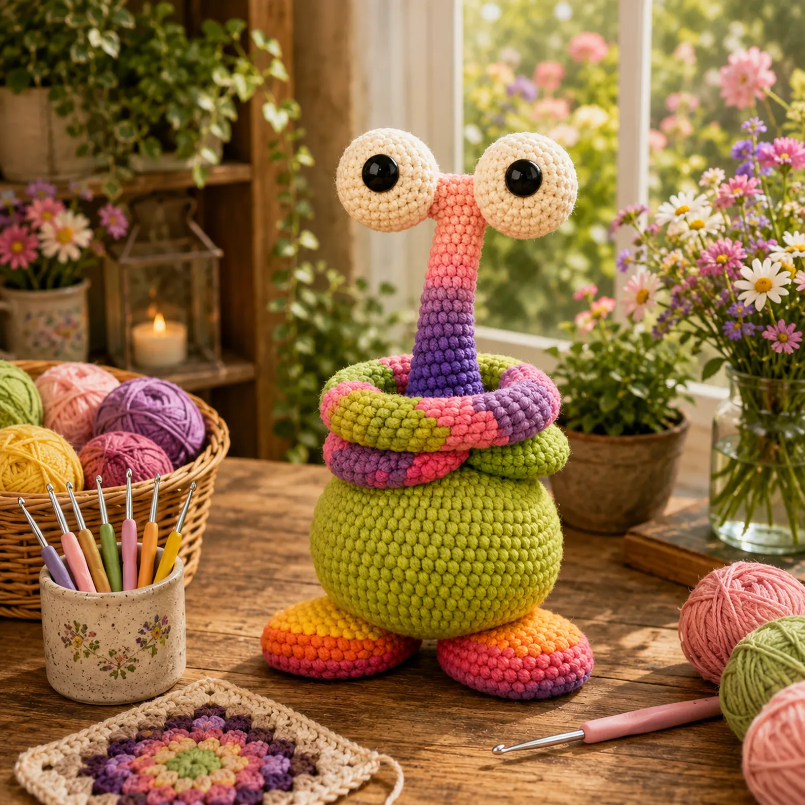 Funny Long-Neck Monster Amigurumi Crochet Pattern With Big Eyes, Chunky Body, and Colorful Coils 2_result