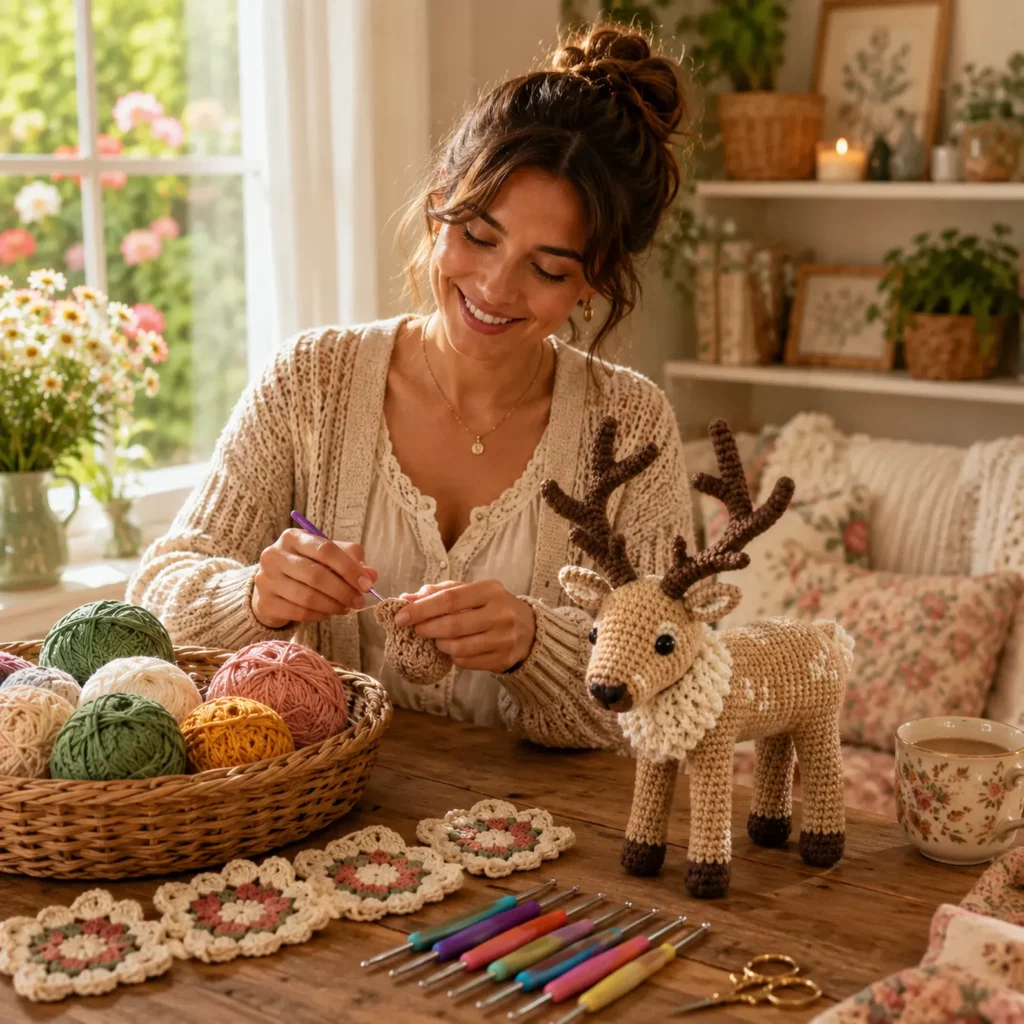 Crochet Reindeer Amigurumi Crochet Pattern With Antlers, Fluffy Neck Ruff, and Standing Legs1_result