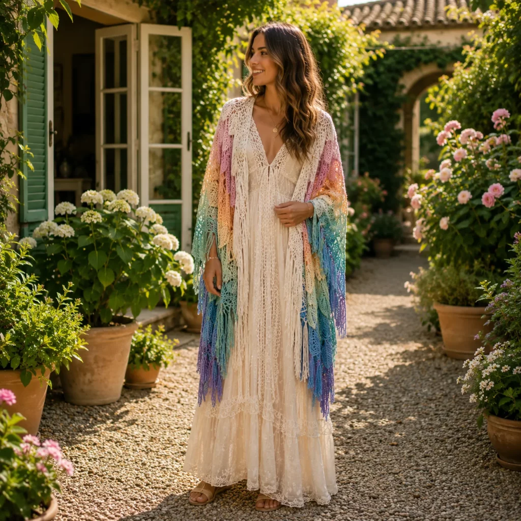 Crochet Leaf Cape Shawl Pattern (Free)- Stunning Rainbow Layered Wrap With Feather-Like Lace Motifs 2_result