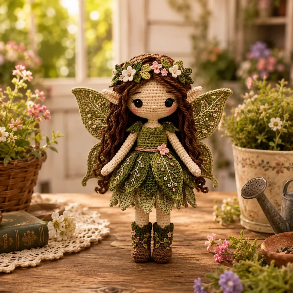 Enchanted Woodland Fairy Amigurumi Crochet Pattern (Free)- A Whimsical Doll With Leaf Dress, Wings, and Flower Crown 2_result