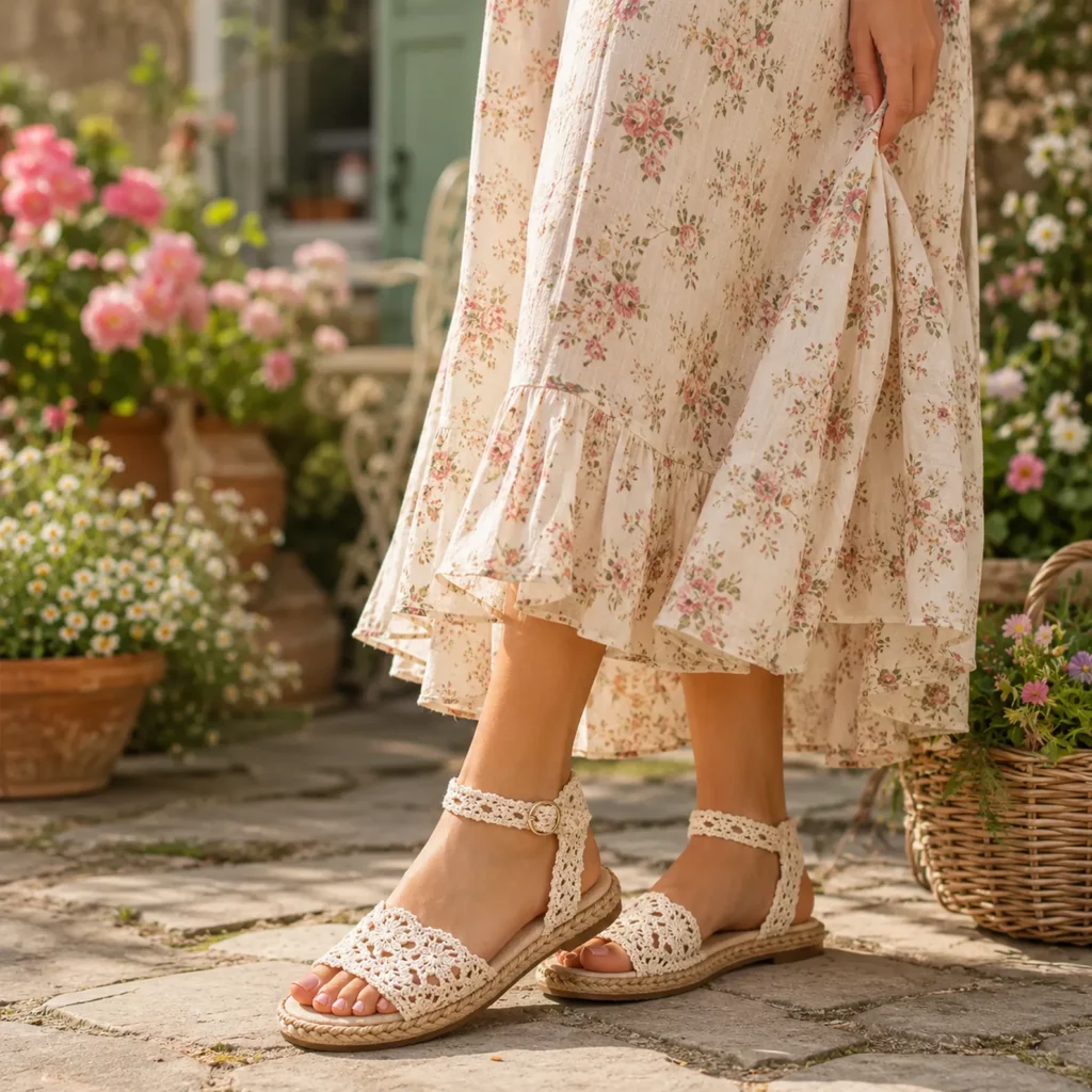 Crochet Lace Sandal Pattern (Free)- Easy Boho Espadrille-Style Straps With Ankle Buckle Look 2_result
