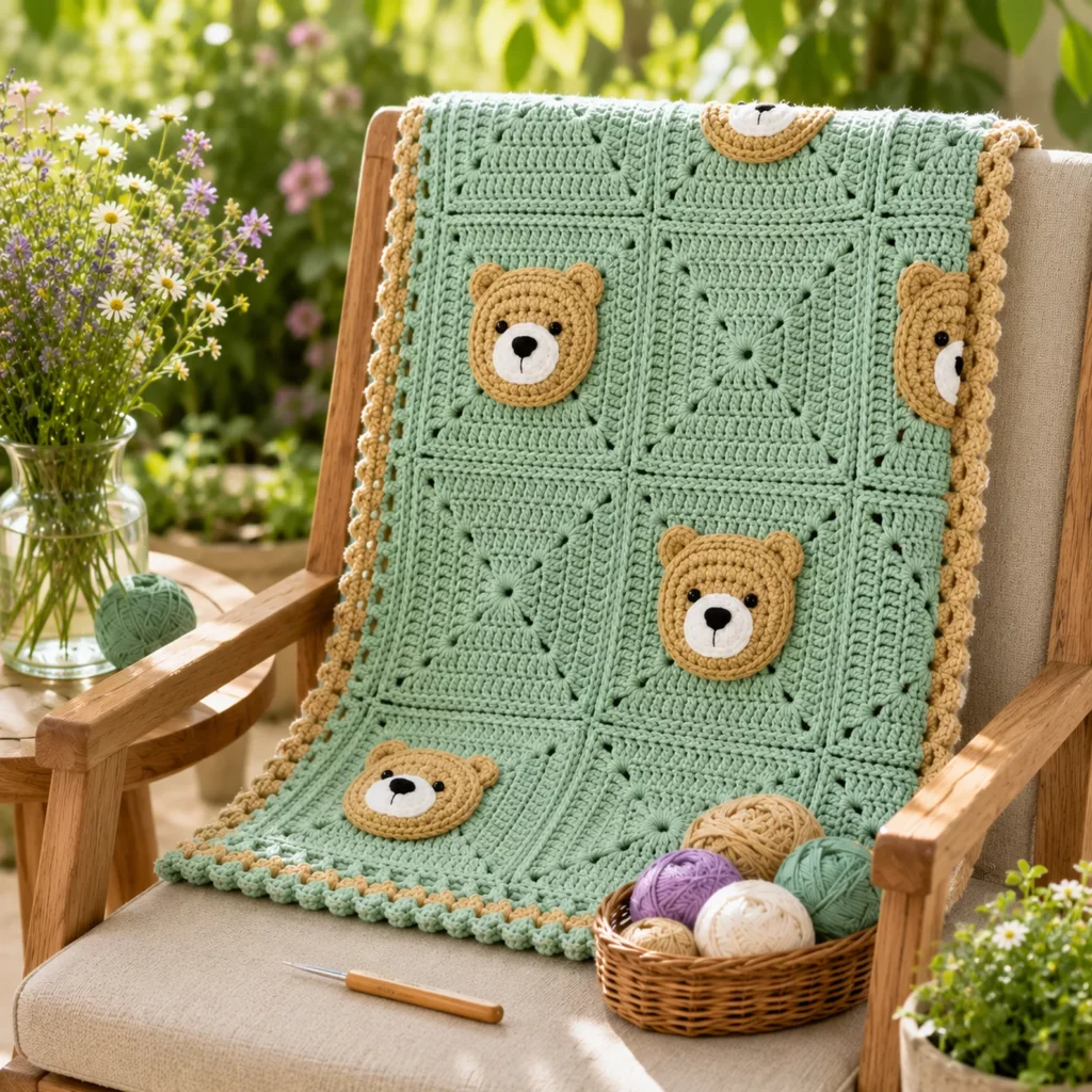 Teddy Bear Granny Square Blanket Crochet Pattern 1_result
