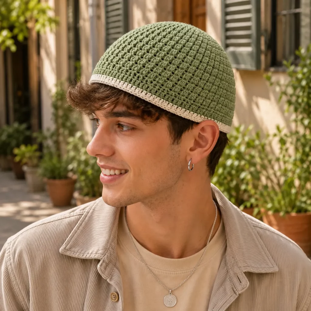 Crochet Skullcap Beanie Pattern (Free)- Easy Men’s Kufi-Style Hat With Clean Texture and Two-Color Band 1_result