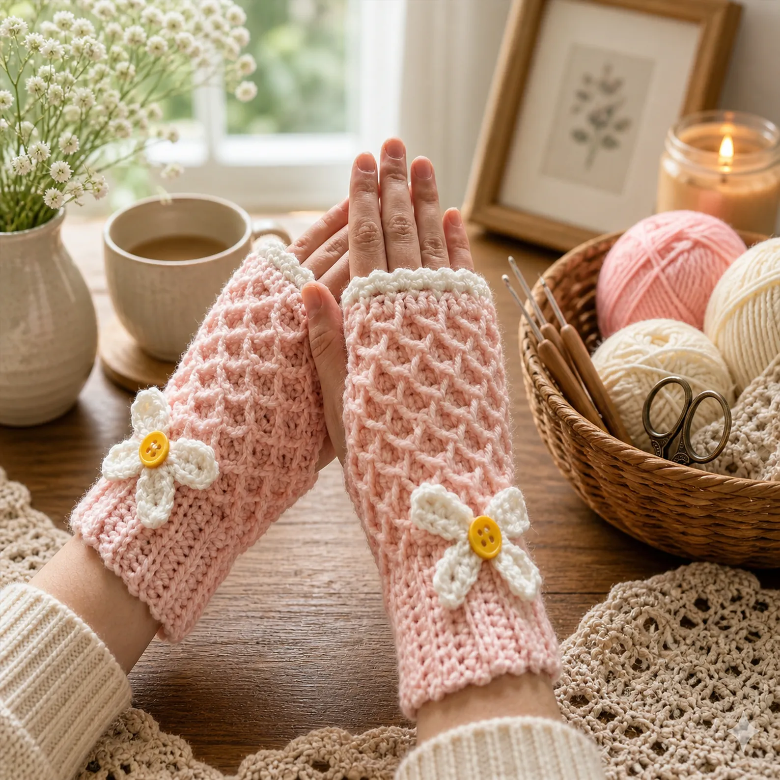 Textured Fingerless Mittens Crochet Pattern 4