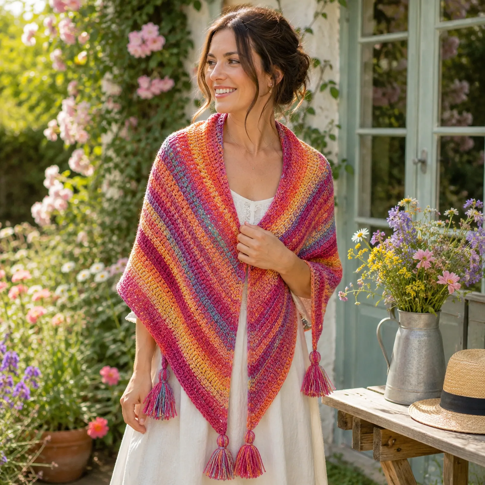 Easy Crochet Scarves Pattern Collection- Colorful Triangle Scarf with Tassels for Beginners 2_result