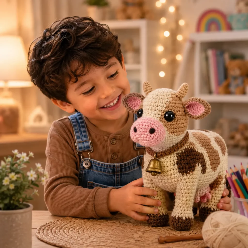 Cow Amigurumi Crochet Pattern (Free)- Cute Black-and-White Plush Cow With Pink Snout, Little Horns, Bell Collar, and Udder 2_result