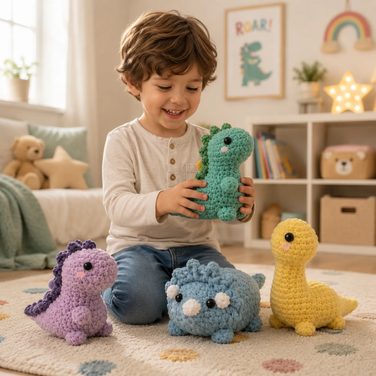 Mini Dinosaur Amigurumi Crochet Pattern (Free): 4 Cute Dino Plushies You Can Make Fast (Stego, Triceratops, Bronto + Baby Dino)